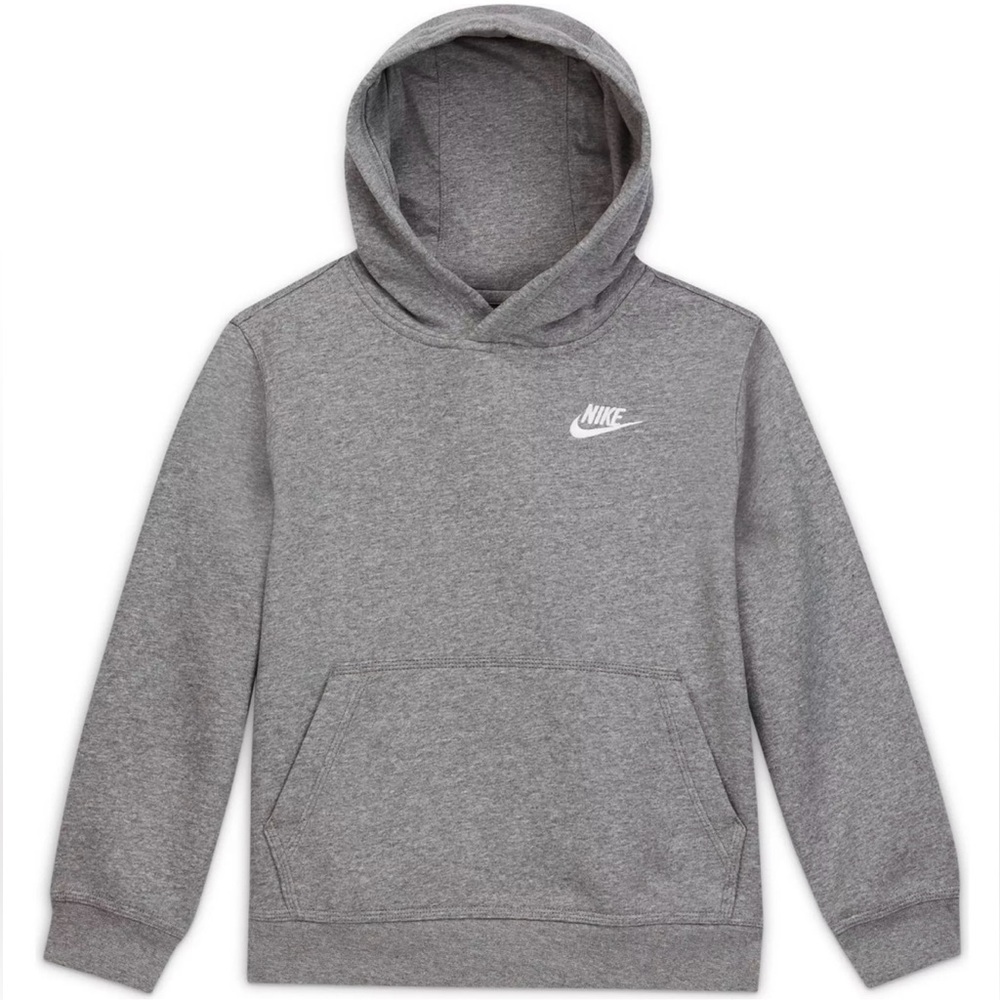 Kids Nike Unisex Club Fleece Pullover Hoodie Heather Gray Size Medium
